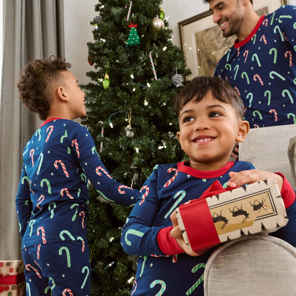 Hatley-Navy Blue Cotton Jersey Candy Cane Pyjamas | Childrensalon