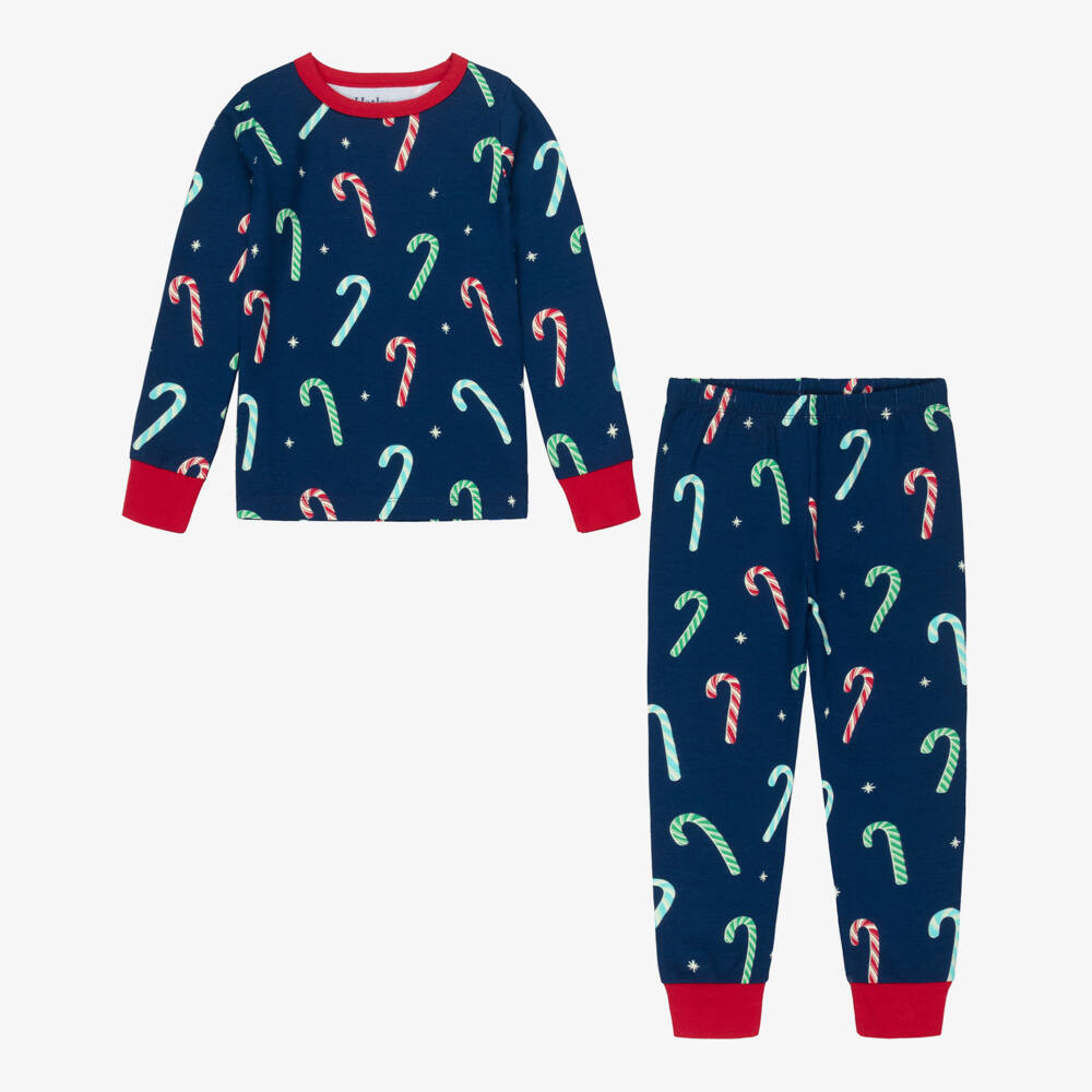 Hatley-Navy Blue Cotton Jersey Candy Cane Pyjamas | Childrensalon