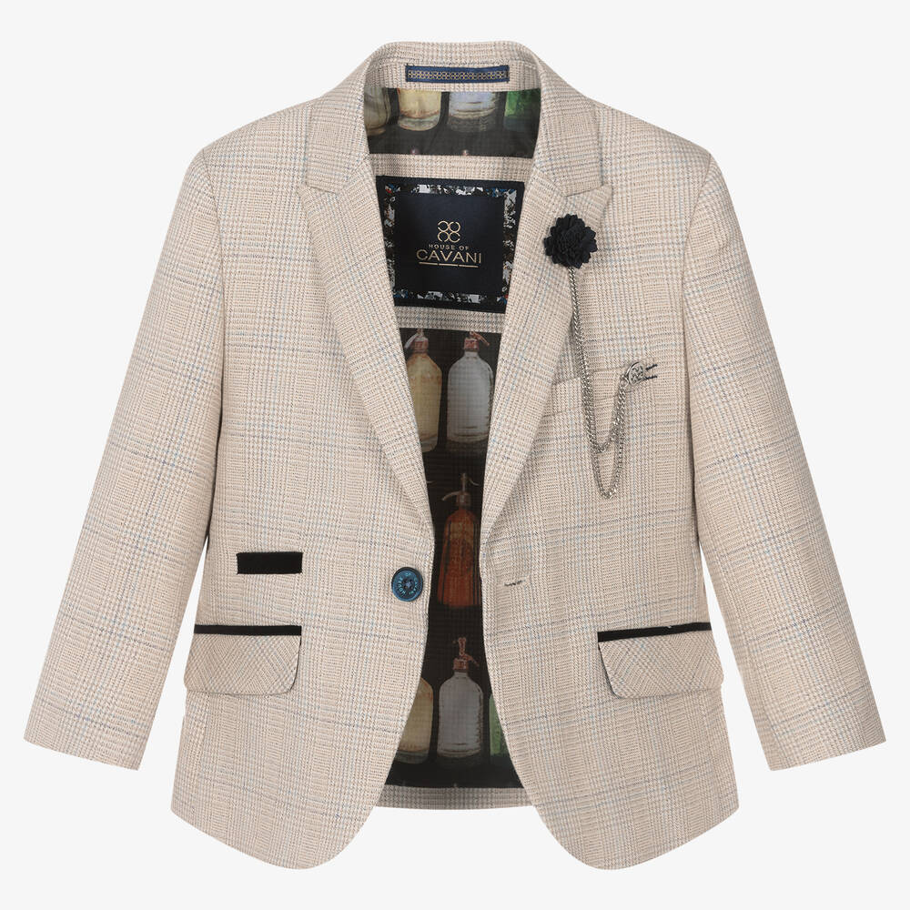 House of Cavani-Бежевый костюм Caridi в клетку для мальчиков | Childrensalon