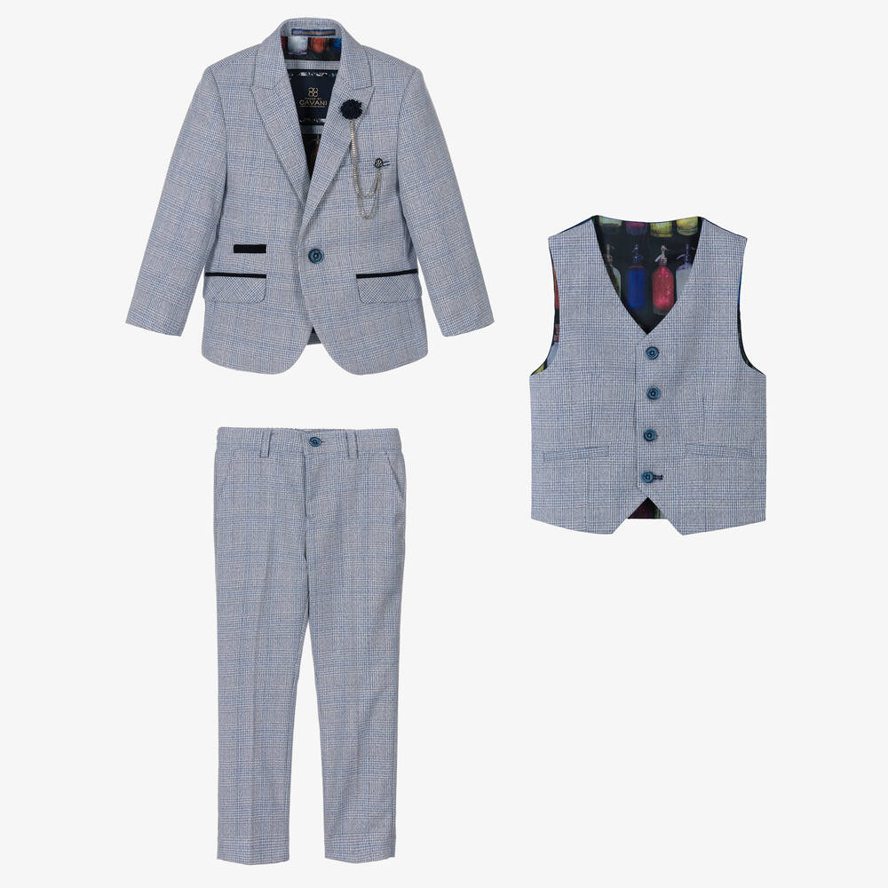 House of Cavani-Boys Blue Check Caridi Suit | Childrensalon