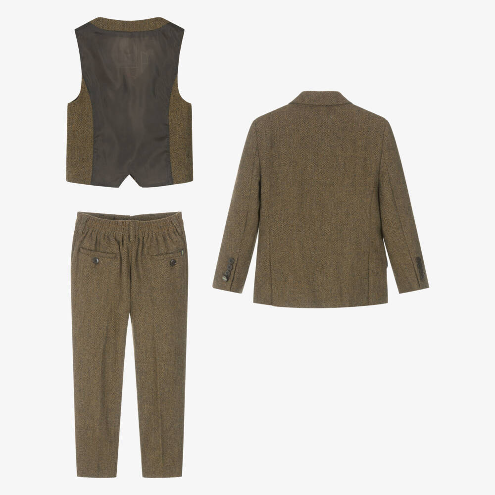 House of Cavani-Boys Brown Herringbone Tweed 3 Piece Suit | Childrensalon