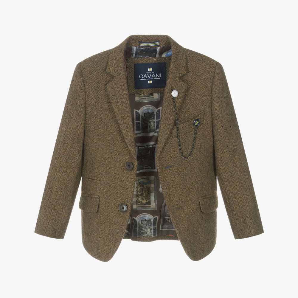 House of Cavani-Boys Brown Herringbone Tweed 3 Piece Suit | Childrensalon