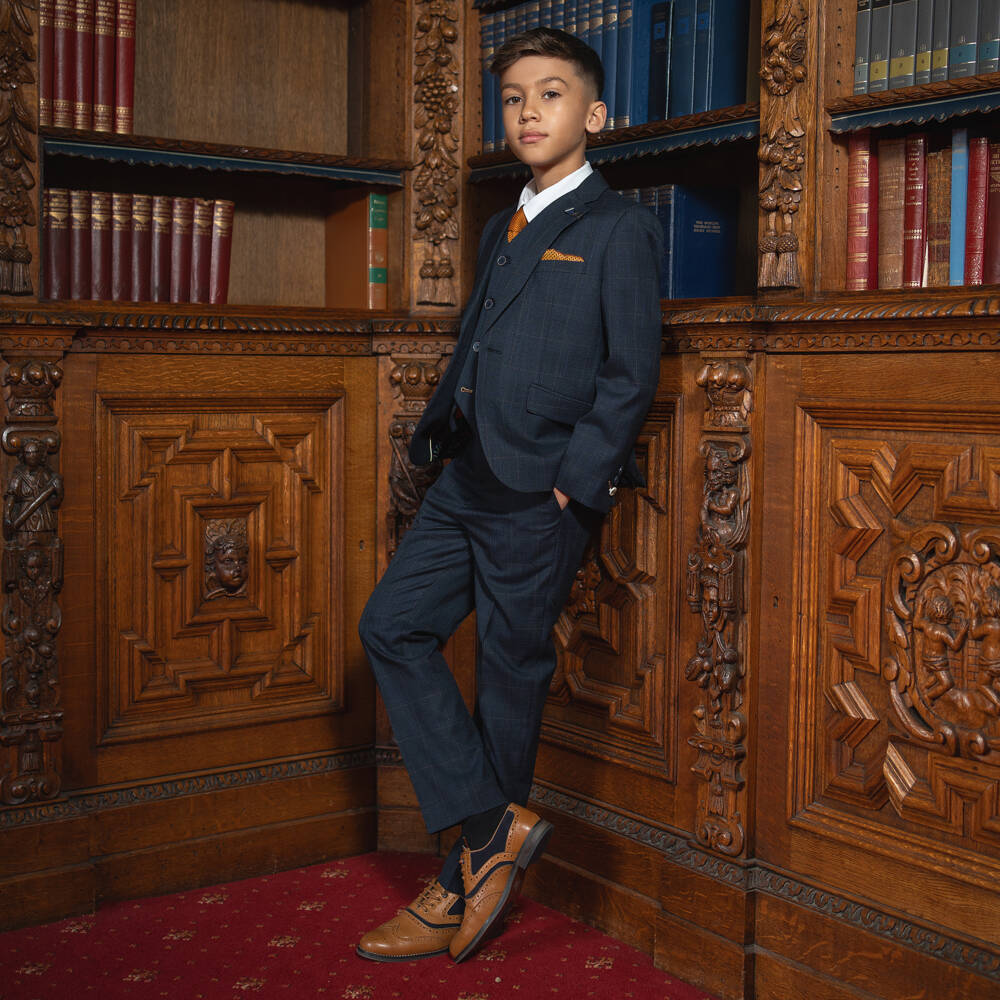 House of Cavani-Костюм Торино синий в клетку для мальчиков | Childrensalon