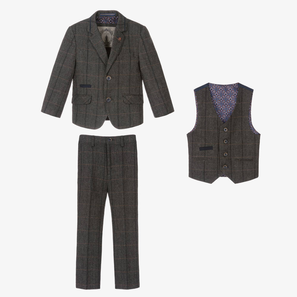 House of Cavani-Boys Grey Tweed Albert Suit | Childrensalon