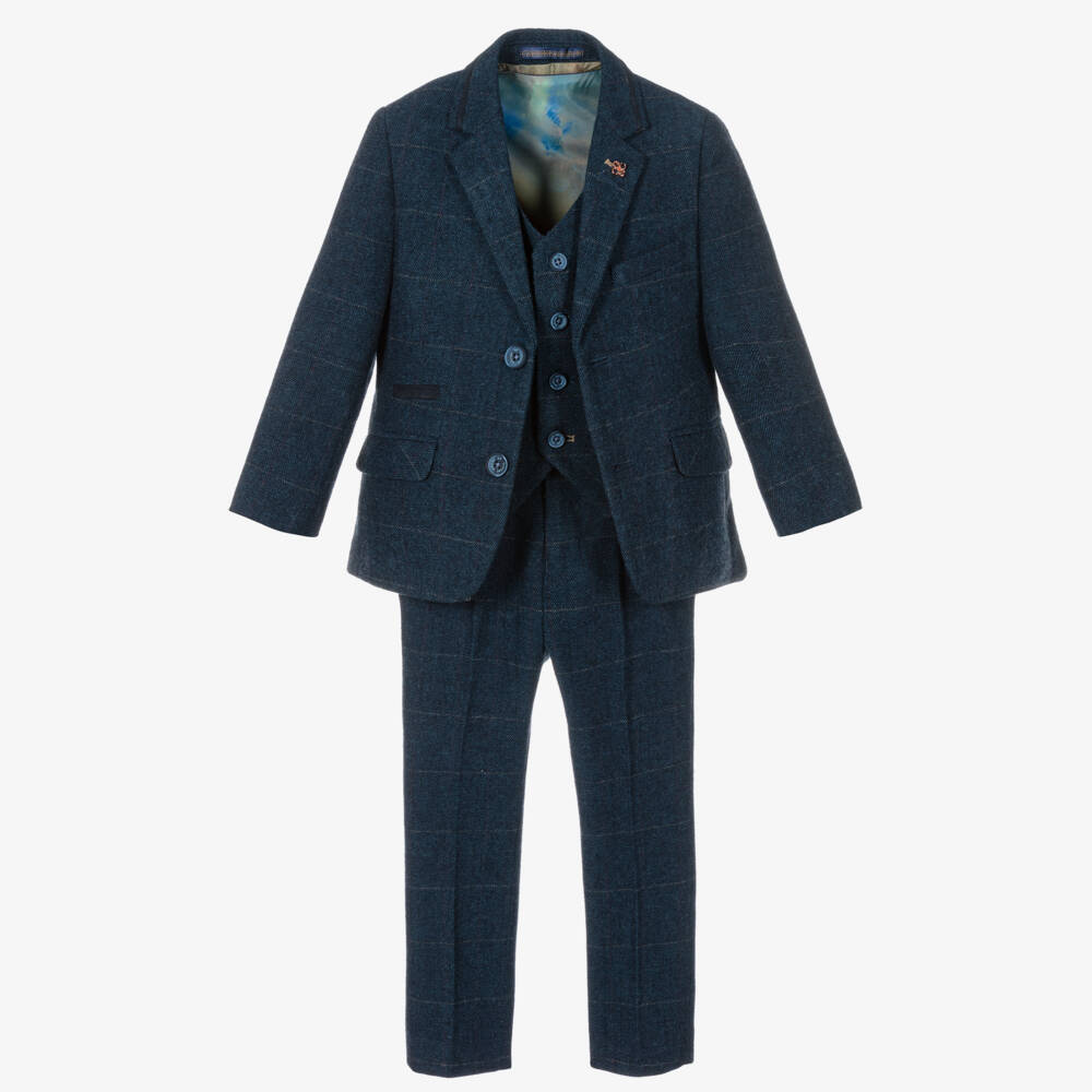 House of Cavani-Boys Navy Blue Tweed Carnegi Suit | Childrensalon