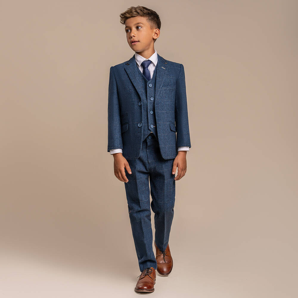 House of Cavani-Boys Navy Blue Wool Tweed Carnegi Suit | Childrensalon