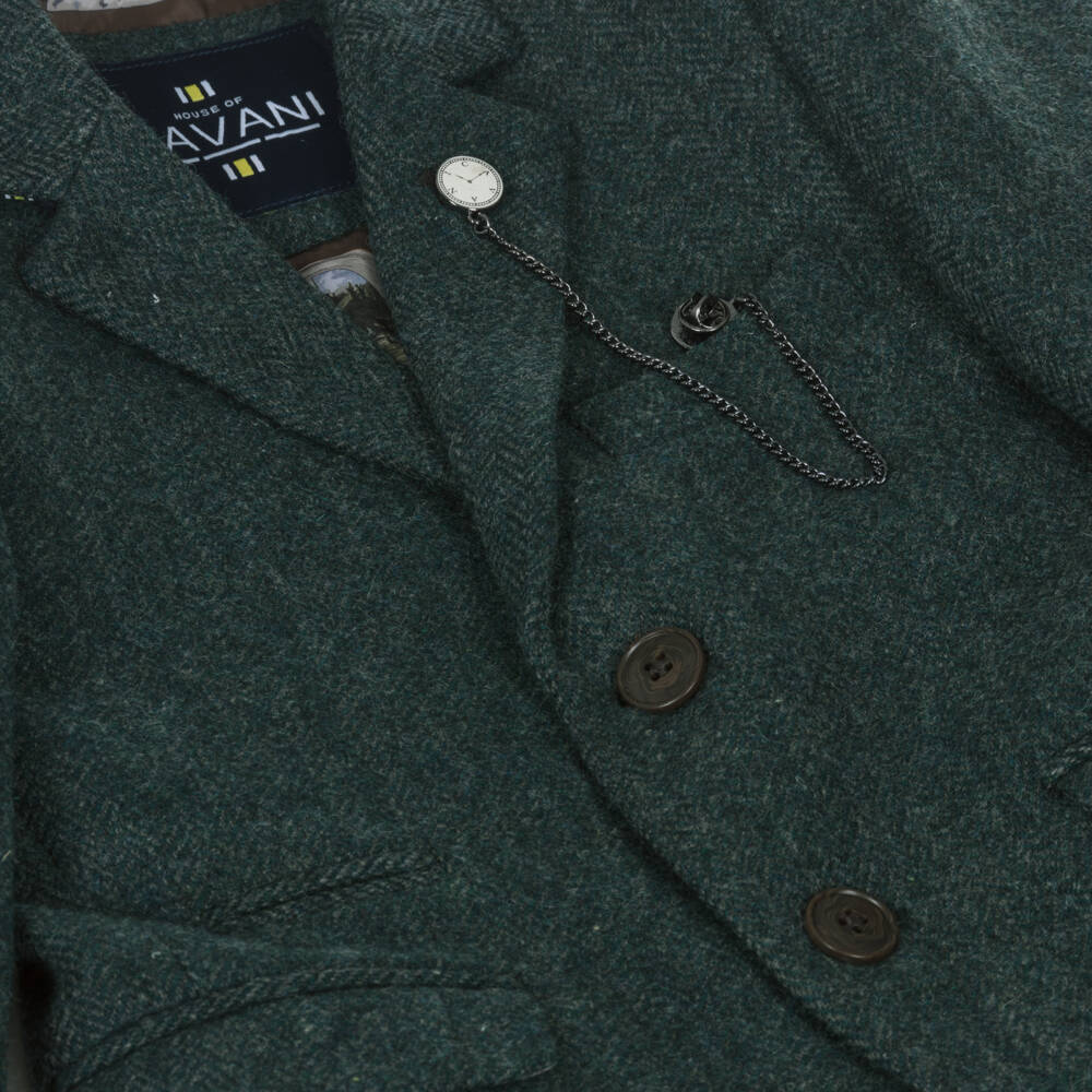 House of Cavani-Boys Olive Green Herringbone Tweed 3 Piece Suit | Childrensalon