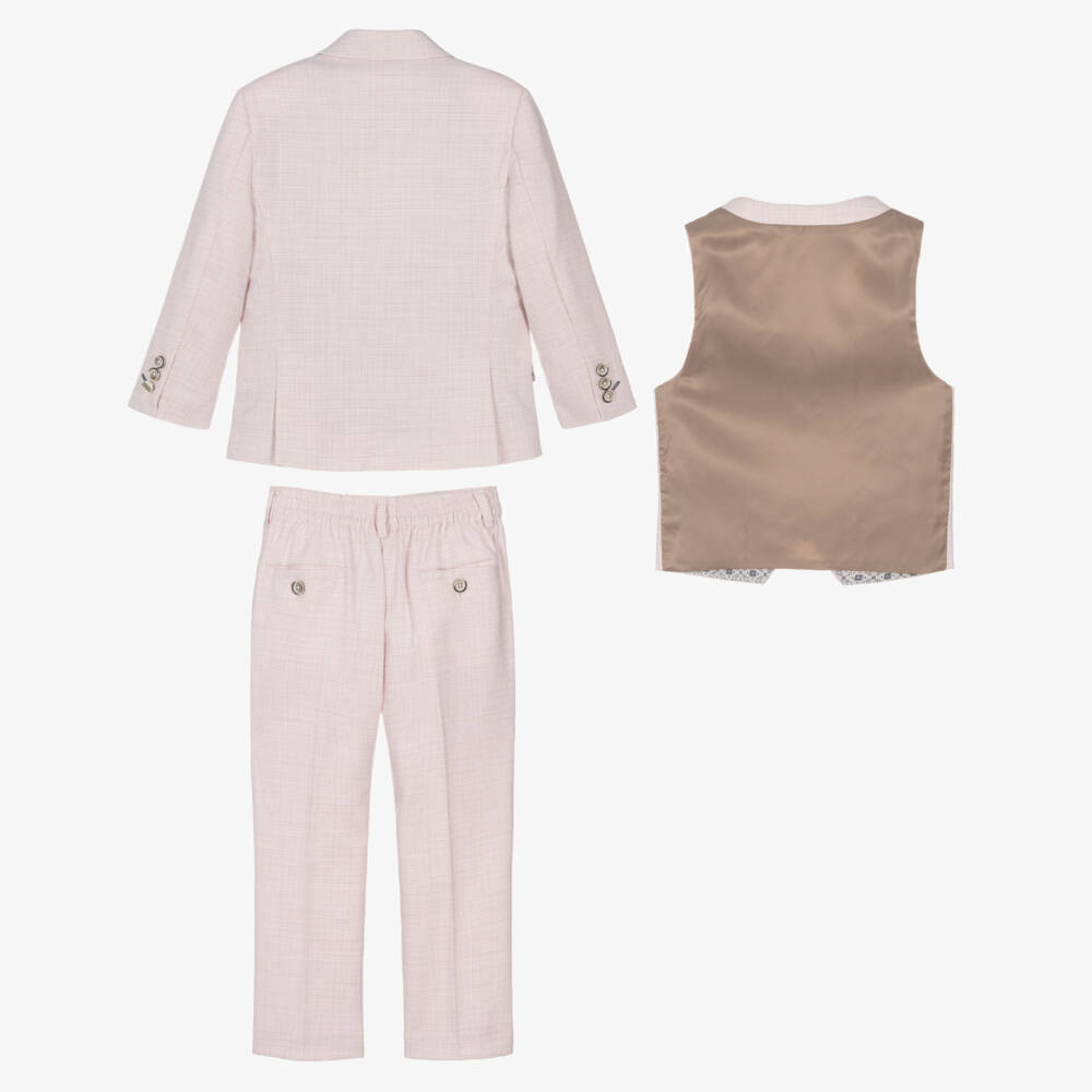 House of Cavani-Boys Pale Pink Check Tropez Suit | Childrensalon