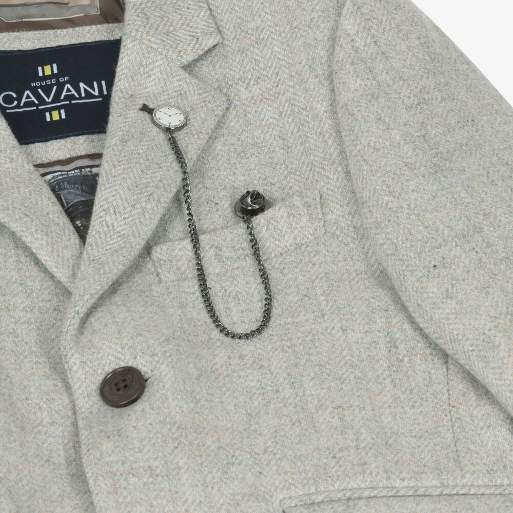 House of Cavani-Boys Pearl Grey Herringbone Tweed 3 Piece Suit | Childrensalon