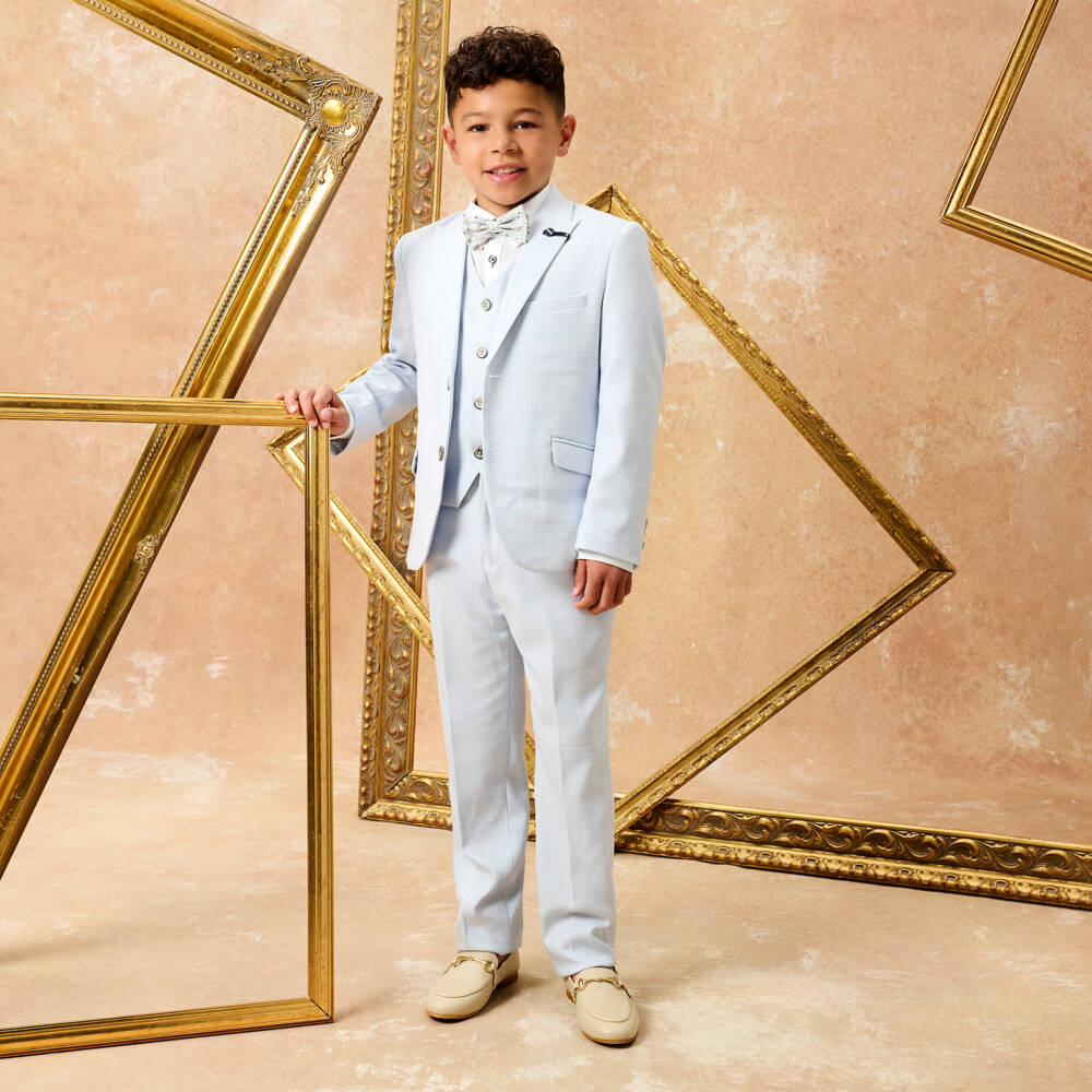 House of Cavani-Boys Sky Blue Check Tropez Suit | Childrensalon