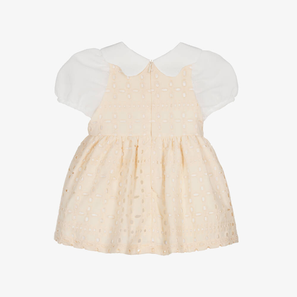Hucklebones London-Baby Girls Ivory Broderie Anglaise Dress | Childrensalon