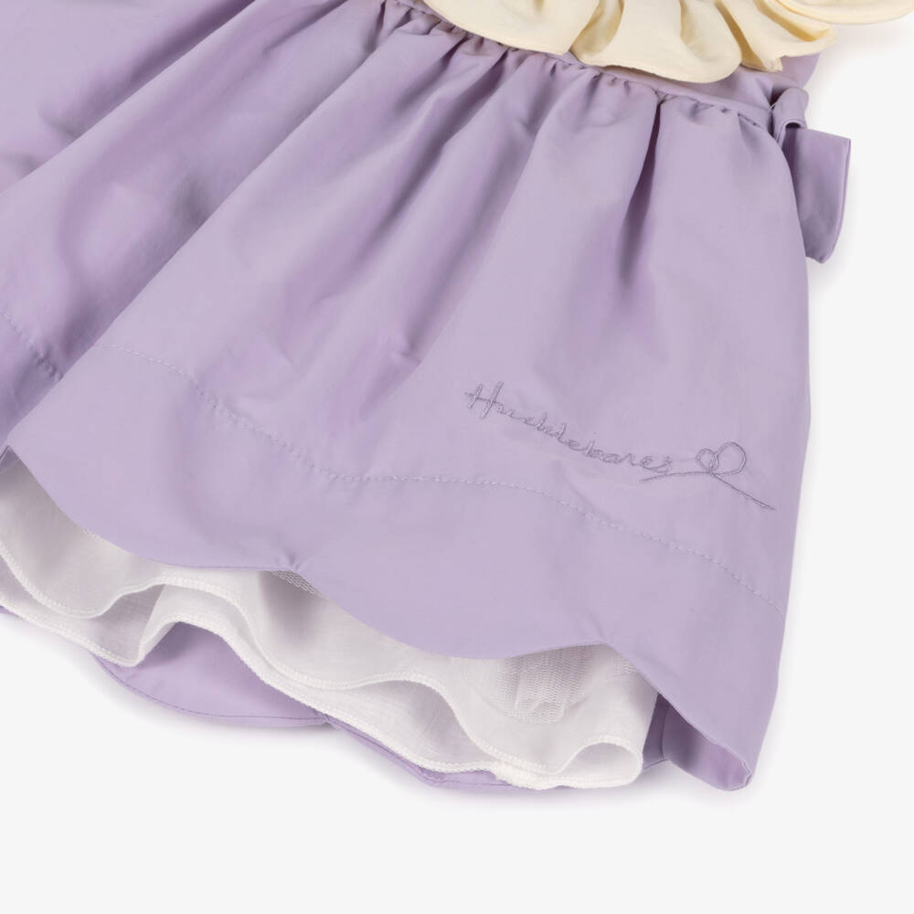 Hucklebones London-Baby Girls Lilac Purple Dress with Ivory Ruffle Trim | Childrensalon