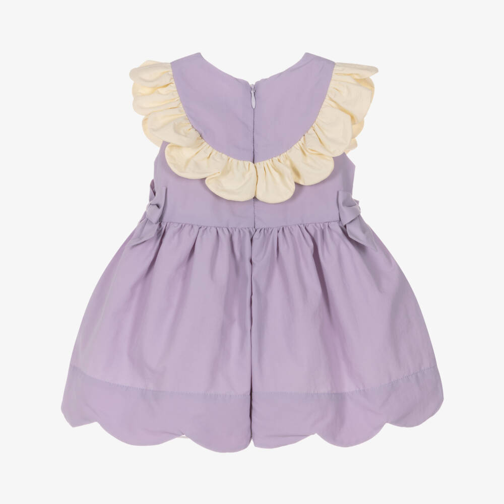 Hucklebones London-Baby Girls Lilac Purple Dress with Ivory Ruffle Trim | Childrensalon