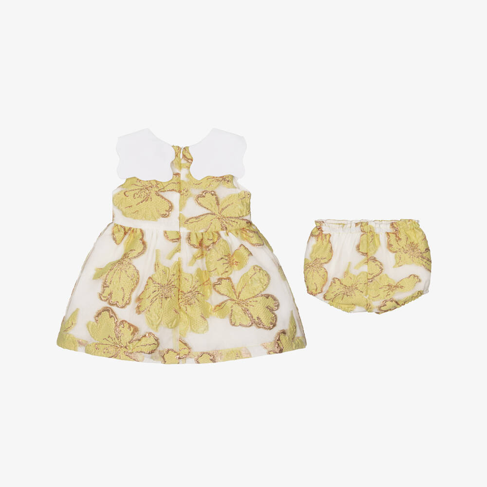 Hucklebones London-فستان جاكار لون ذهبي وأصفر للبنات الرضع | Childrensalon