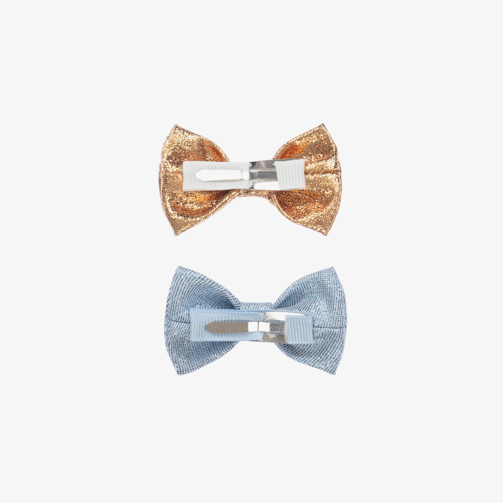 Hucklebones London-Girls Blue & Gold Hair Clips (2 Pack) | Childrensalon