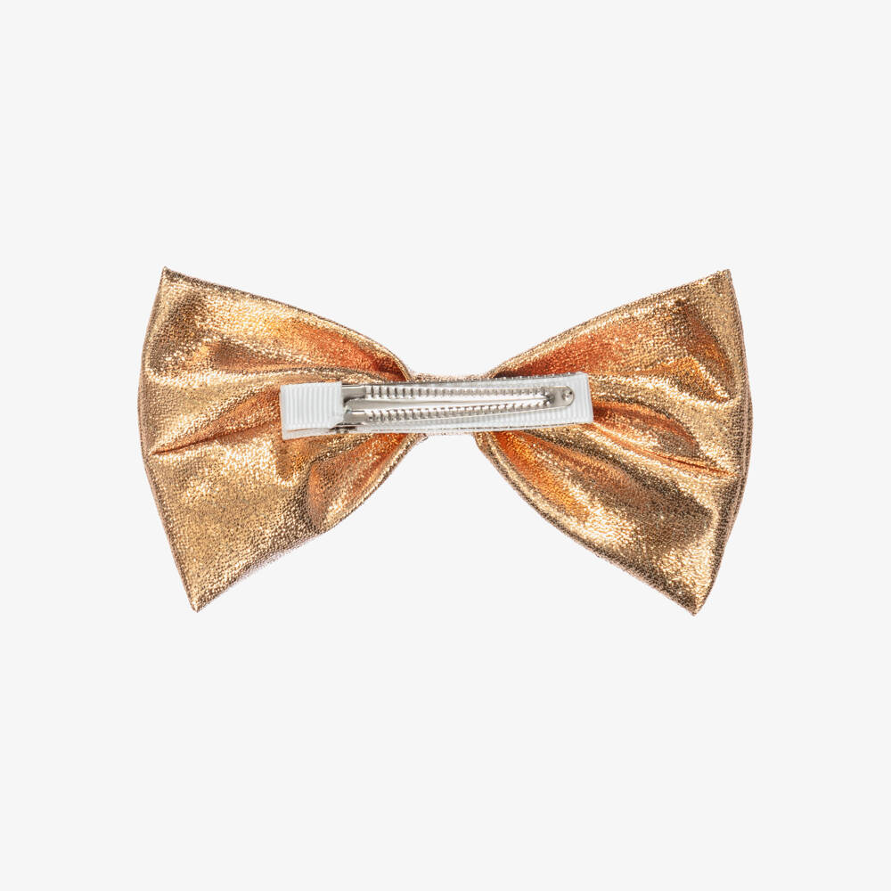 Hucklebones London-Girls Glittery Gold Bow Hair Clip (12cm) | Childrensalon