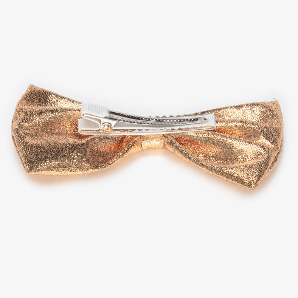 Hucklebones London-Girls Glittery Gold Bow Hair Clip (12cm) | Childrensalon