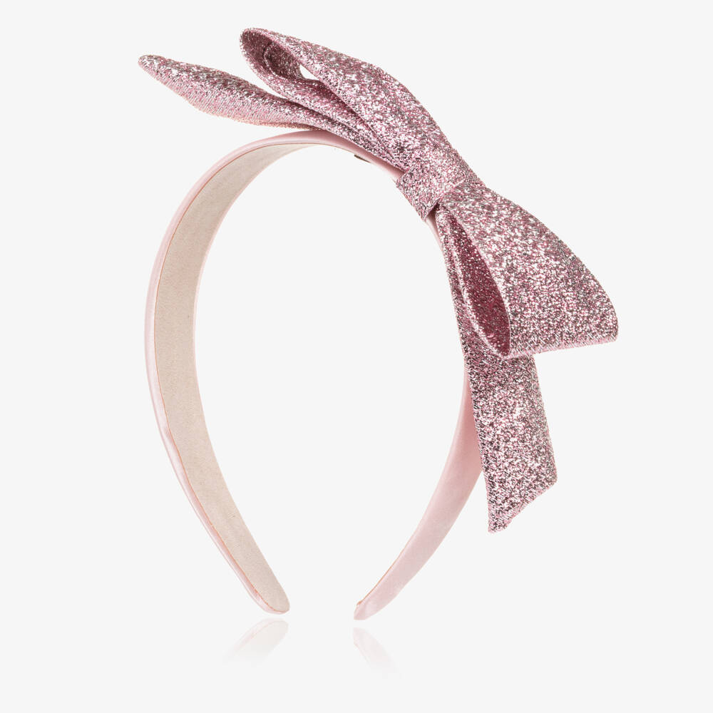 Hucklebones London-Girls Glittery Pink Bow Hairband | Childrensalon