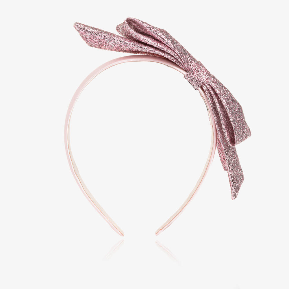 Hucklebones London-Girls Glittery Pink Bow Hairband | Childrensalon