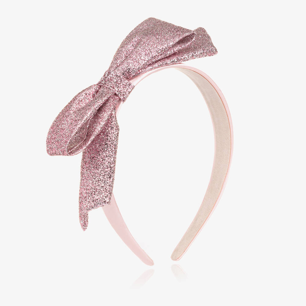 Hucklebones London-Girls Glittery Pink Bow Hairband | Childrensalon