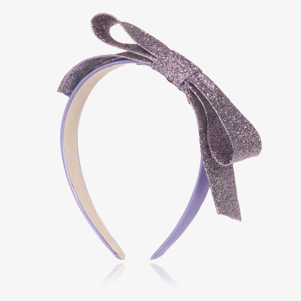 Hucklebones London-Girls Glittery Pink Bow Headband | Childrensalon