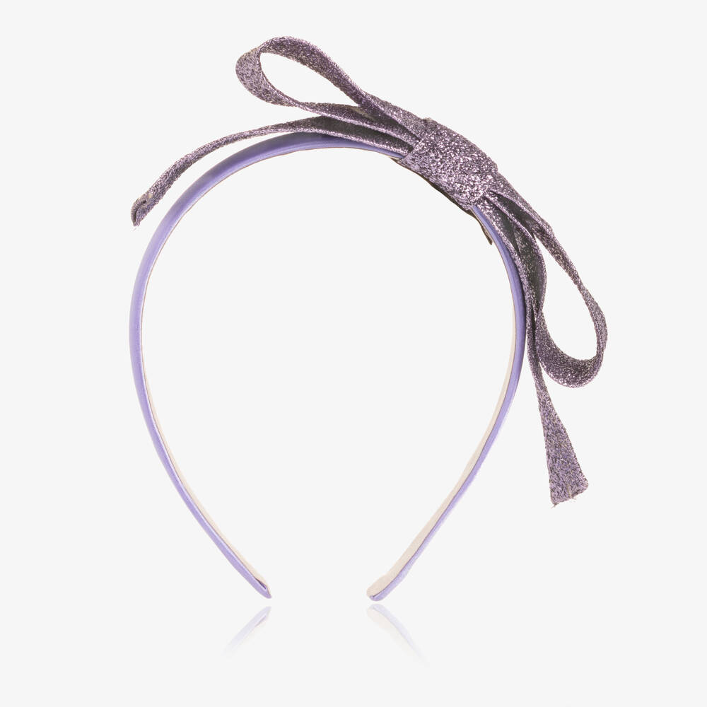 Hucklebones London-Girls Glittery Pink Bow Headband | Childrensalon