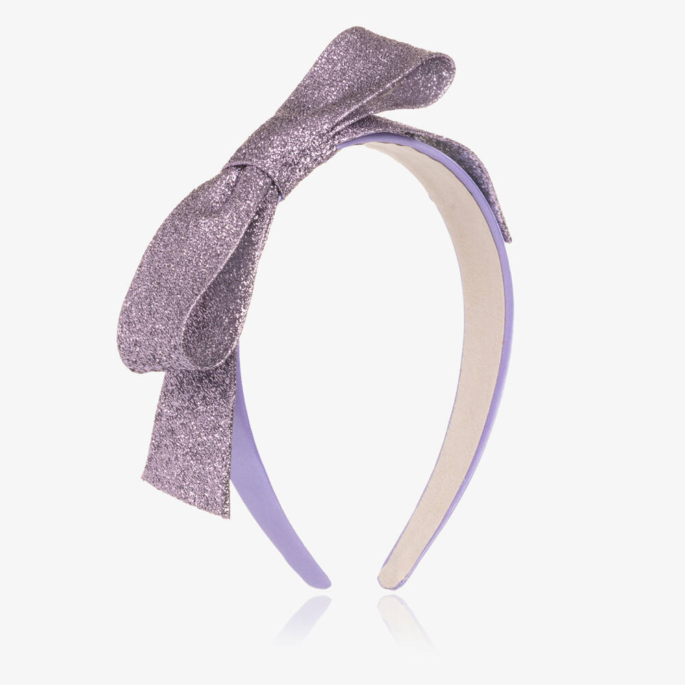 Hucklebones London-Girls Glittery Pink Bow Headband | Childrensalon