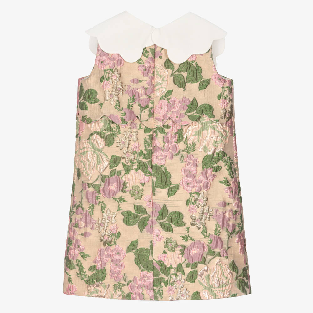 Hucklebones London-فستان جاكار لون زهري وذهبي للبنات | Childrensalon