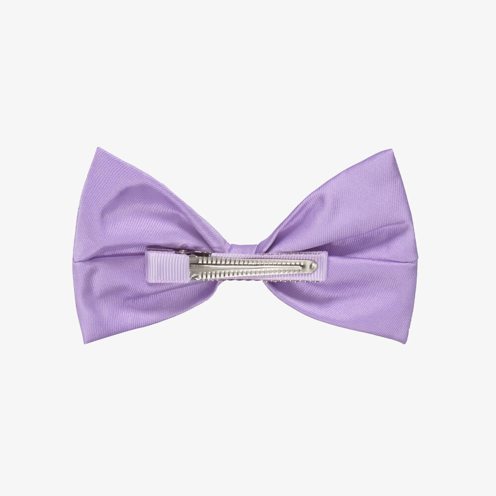 Hucklebones London-Girls Lavender Satin Bow Hair Clip (12cm) | Childrensalon