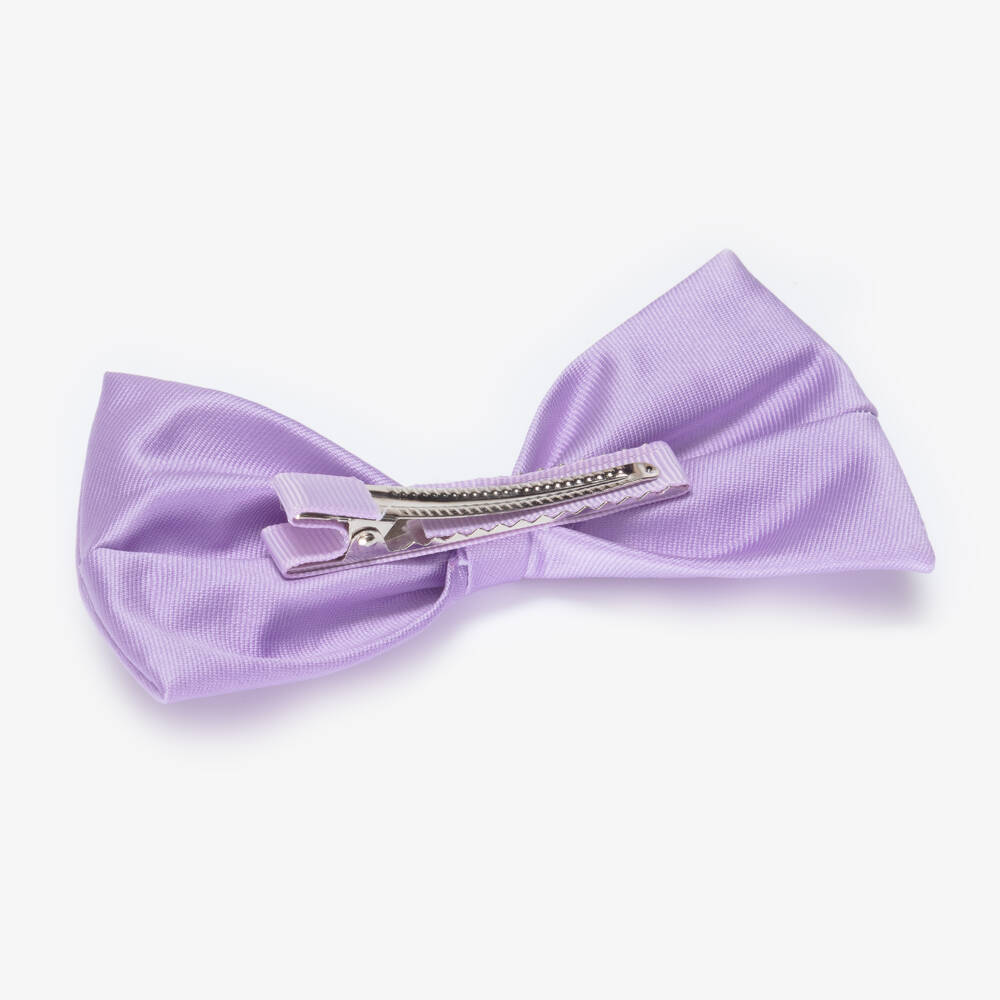 Hucklebones London-Girls Lavender Satin Bow Hair Clip (12cm) | Childrensalon