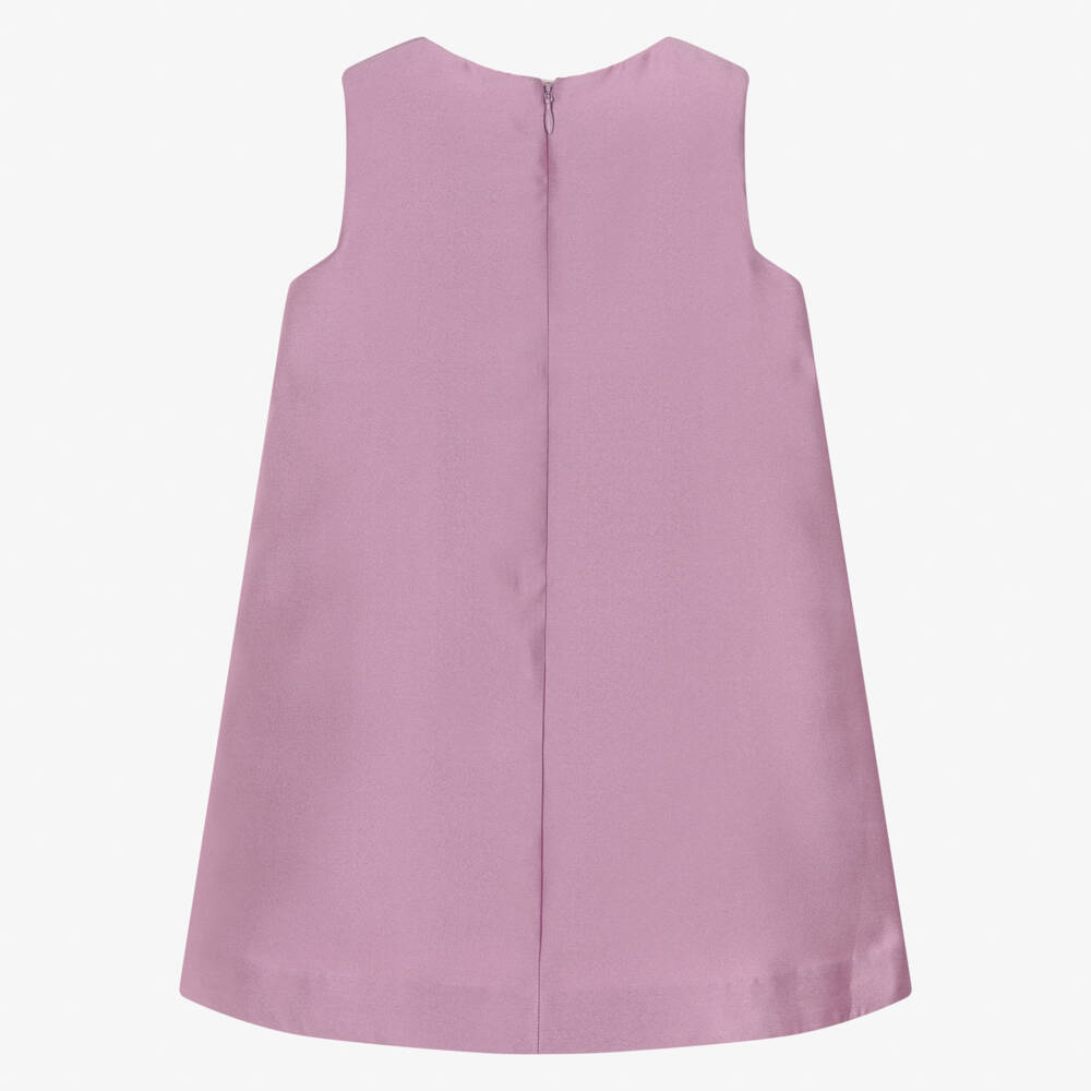 Hucklebones London-Girls Lavender Satin Dress with Glittery Heart | Childrensalon