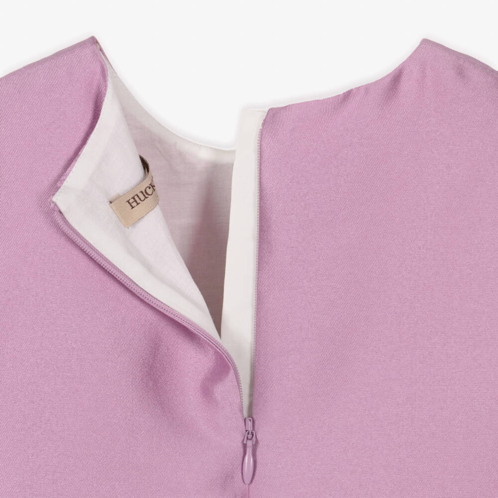 Hucklebones London-Girls Lavender Satin Dress with Glittery Heart | Childrensalon