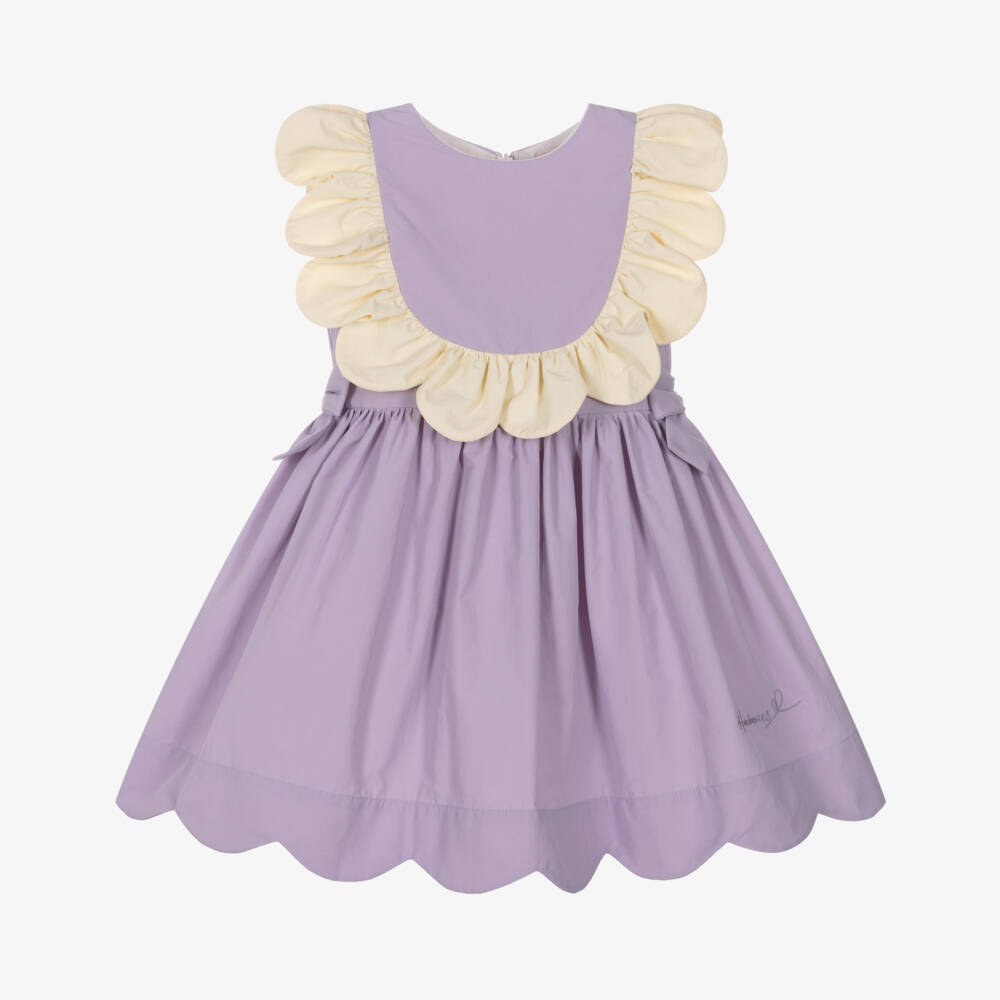 Hucklebones London-Girls Lilac Purple Sleeveless Dress with Ivory Ruffle Trim | Childrensalon