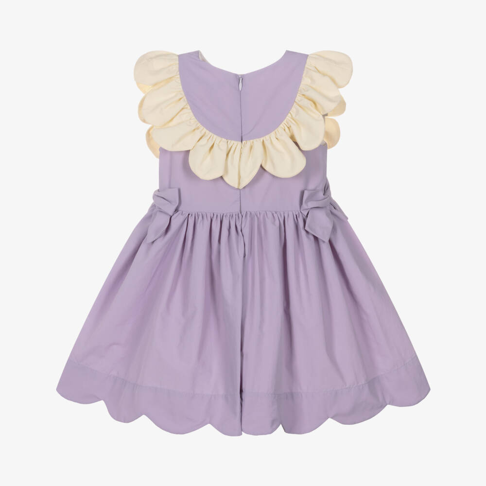 Hucklebones London-Girls Lilac Purple Sleeveless Dress with Ivory Ruffle Trim | Childrensalon
