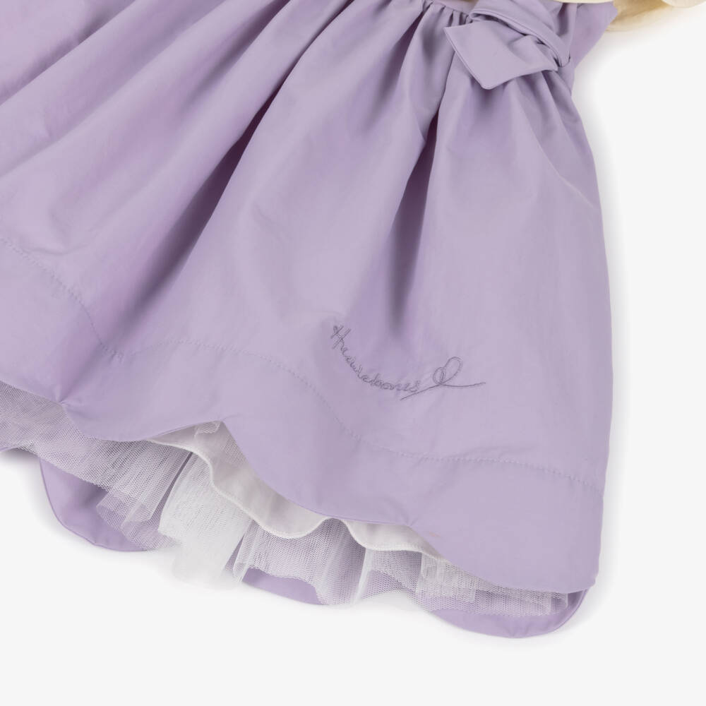 Hucklebones London-Girls Lilac Purple Sleeveless Dress with Ivory Ruffle Trim | Childrensalon