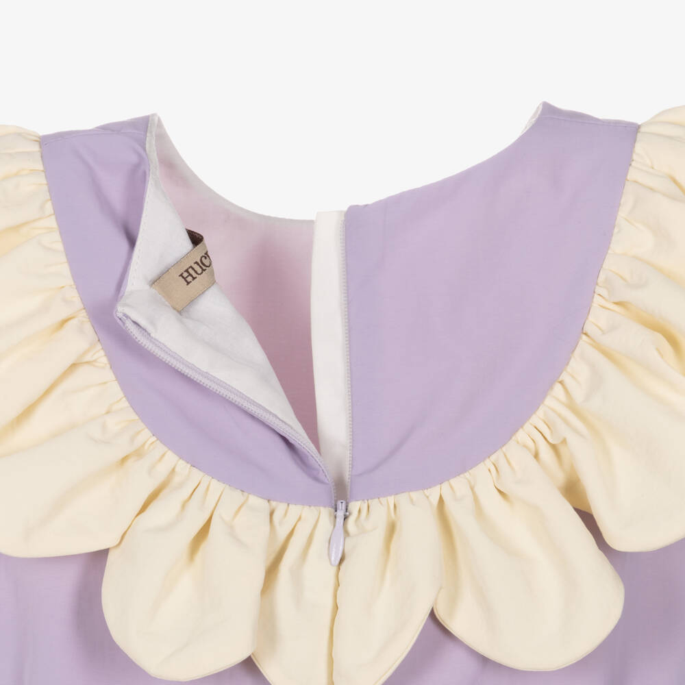 Hucklebones London-Girls Lilac Purple Sleeveless Dress with Ivory Ruffle Trim | Childrensalon