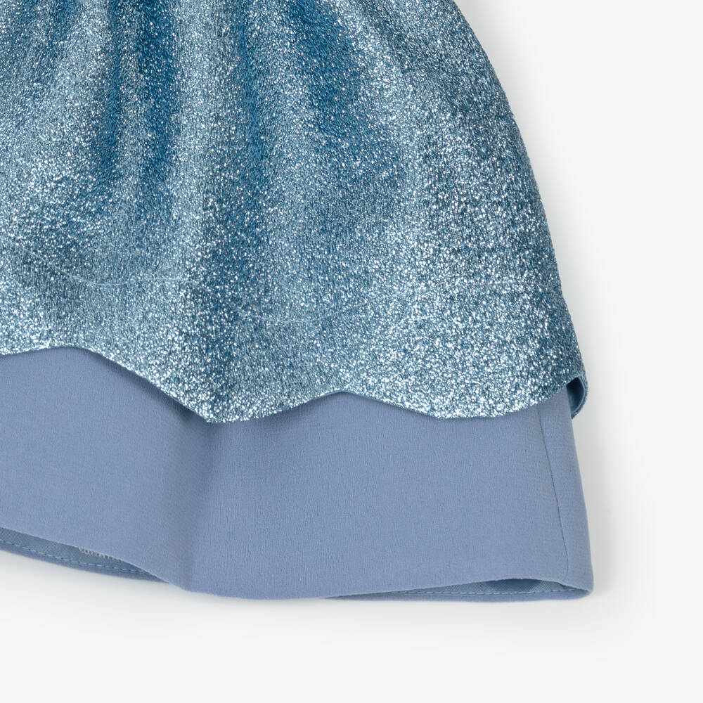 Hucklebones London-Girls Metallic Blue Scalloped Dress | Childrensalon