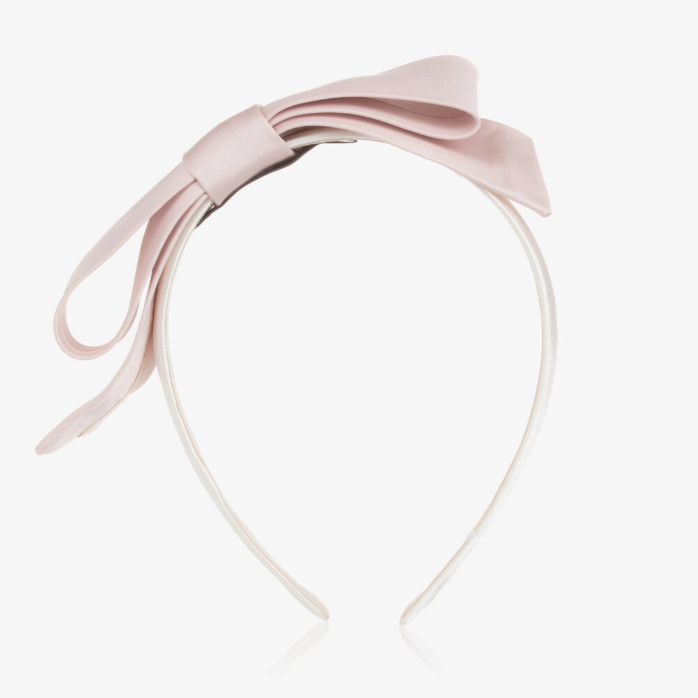 Hucklebones London-Girls Pink Bow Satin Hairband | Childrensalon