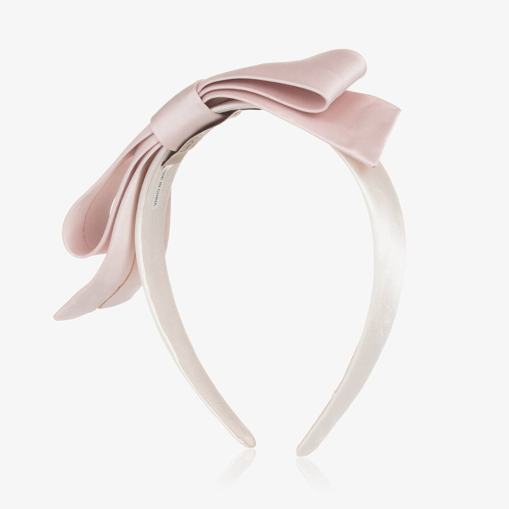 Hucklebones London-Girls Pink Bow Satin Hairband | Childrensalon