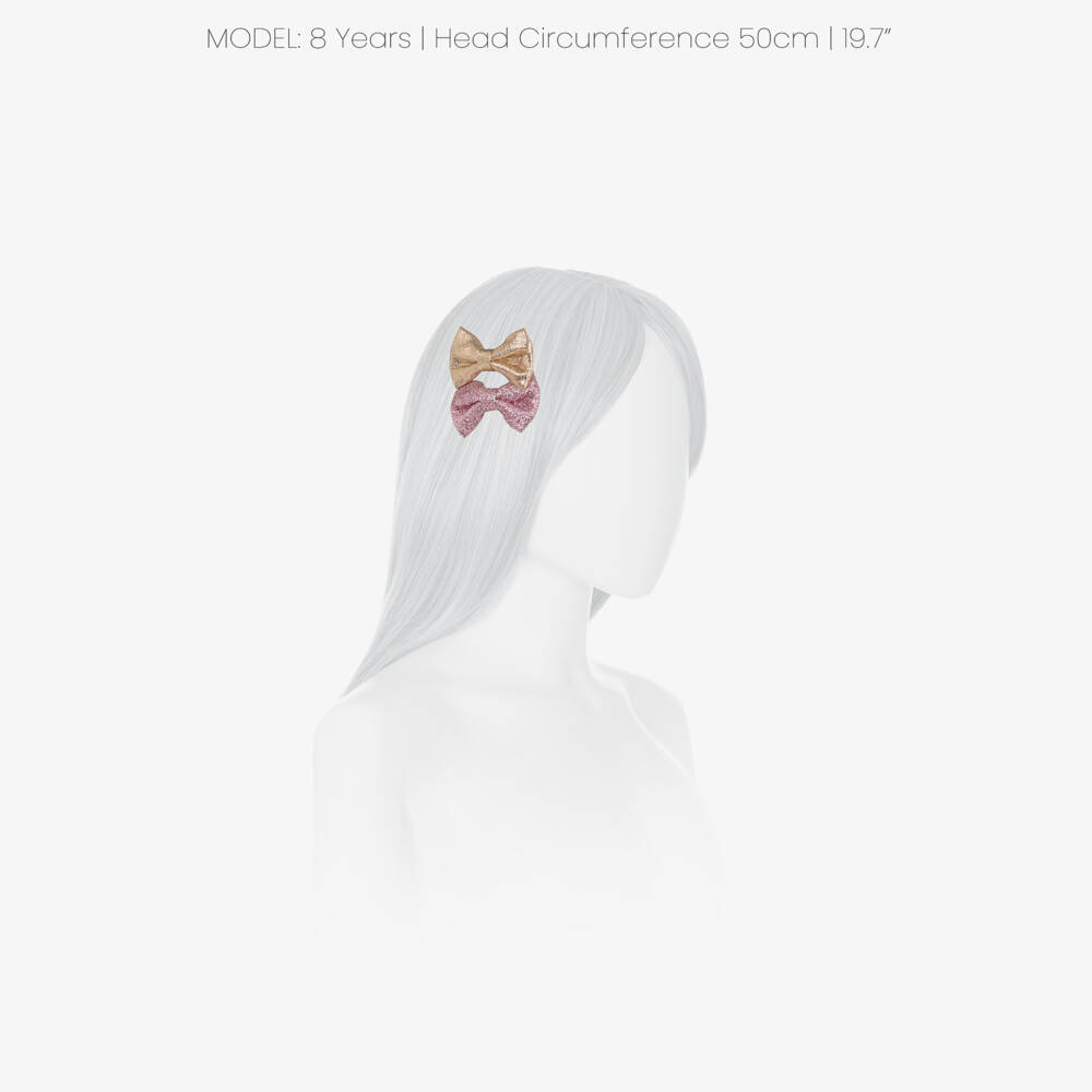 Hucklebones London-Girls Pink & Gold Bow Hair Clips (2 Pack) | Childrensalon