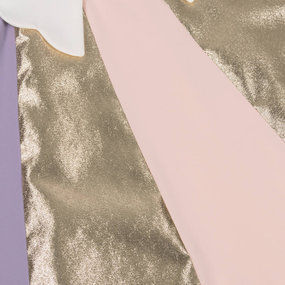 Hucklebones London-Girls Pink & Gold Metallic Stripe Crêpe Dress | Childrensalon