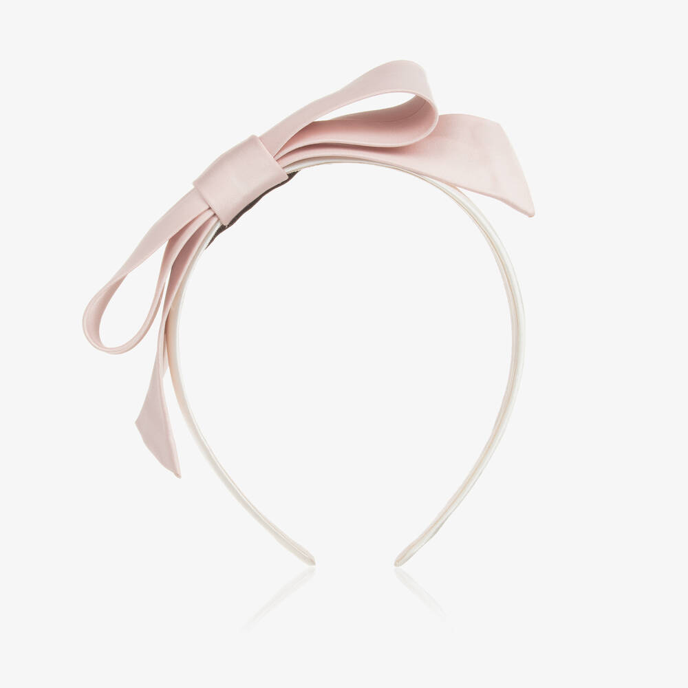 Hucklebones London-طوق للشعر ساتان مزين بفيونكة لون زهري للبنات | Childrensalon