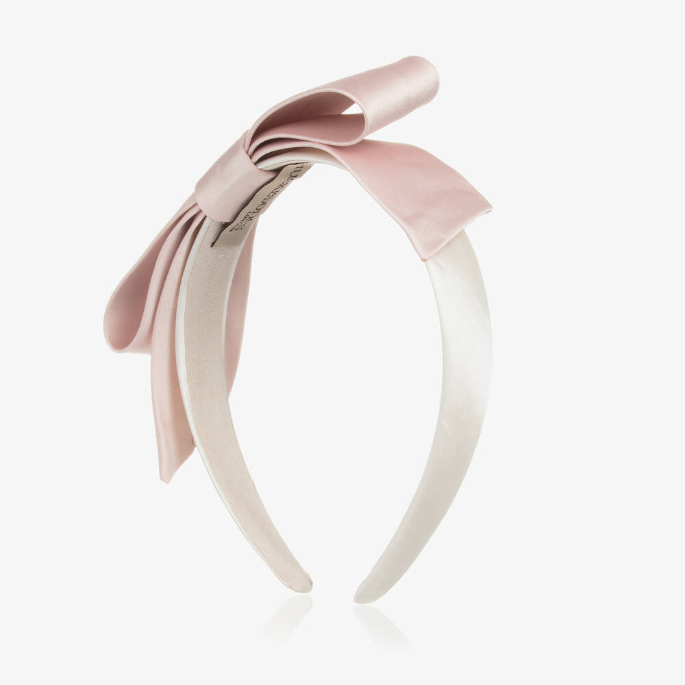 Hucklebones London-طوق للشعر ساتان مزين بفيونكة لون زهري للبنات | Childrensalon