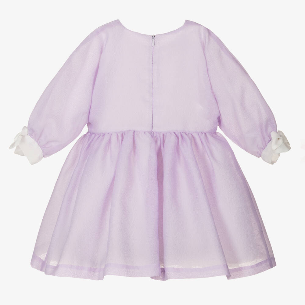 Hucklebones London-Girls Purple Crêpe Bows Dress | Childrensalon