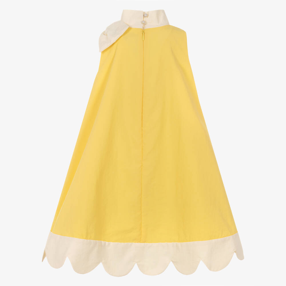 Hucklebones London-Girls Yellow Sleeveless Dress with Scalloped Hem | Childrensalon