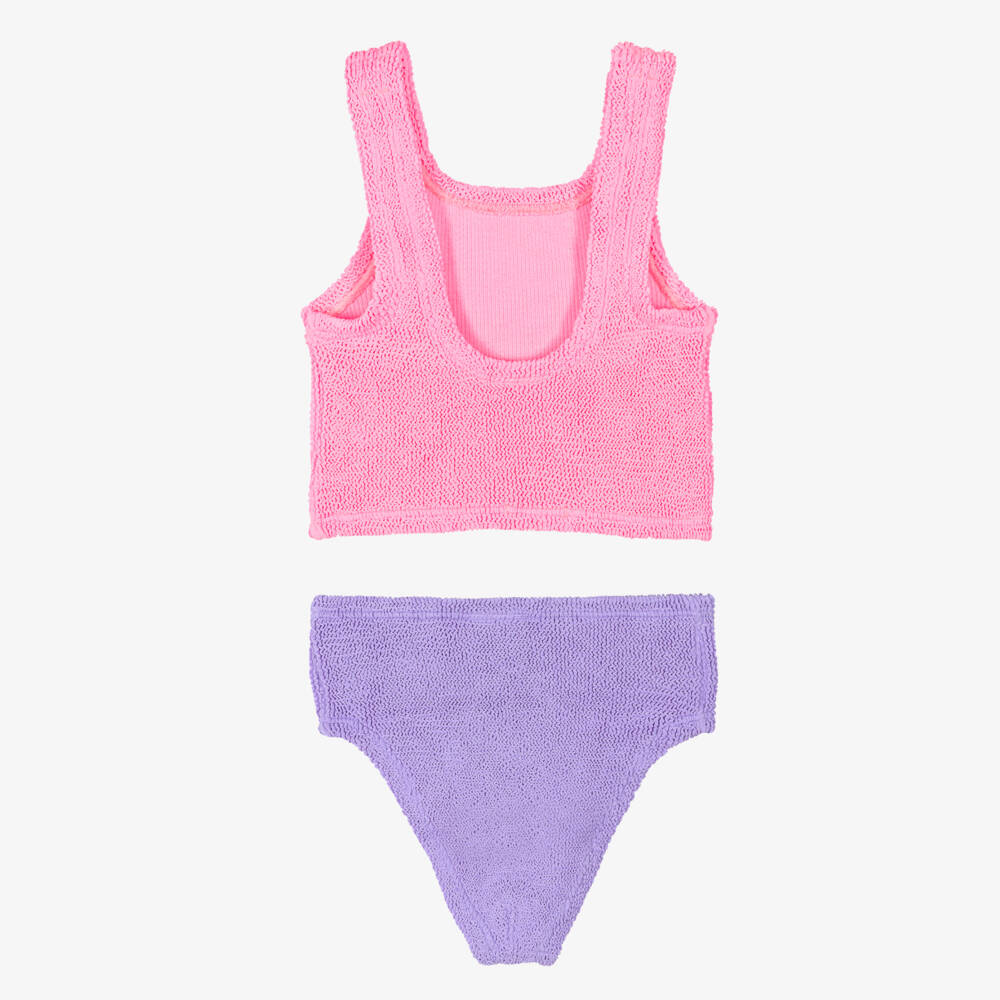 Hunza G-Girls Bubblegum Pink & Lilac Lyra Crinkle Bikini | Childrensalon