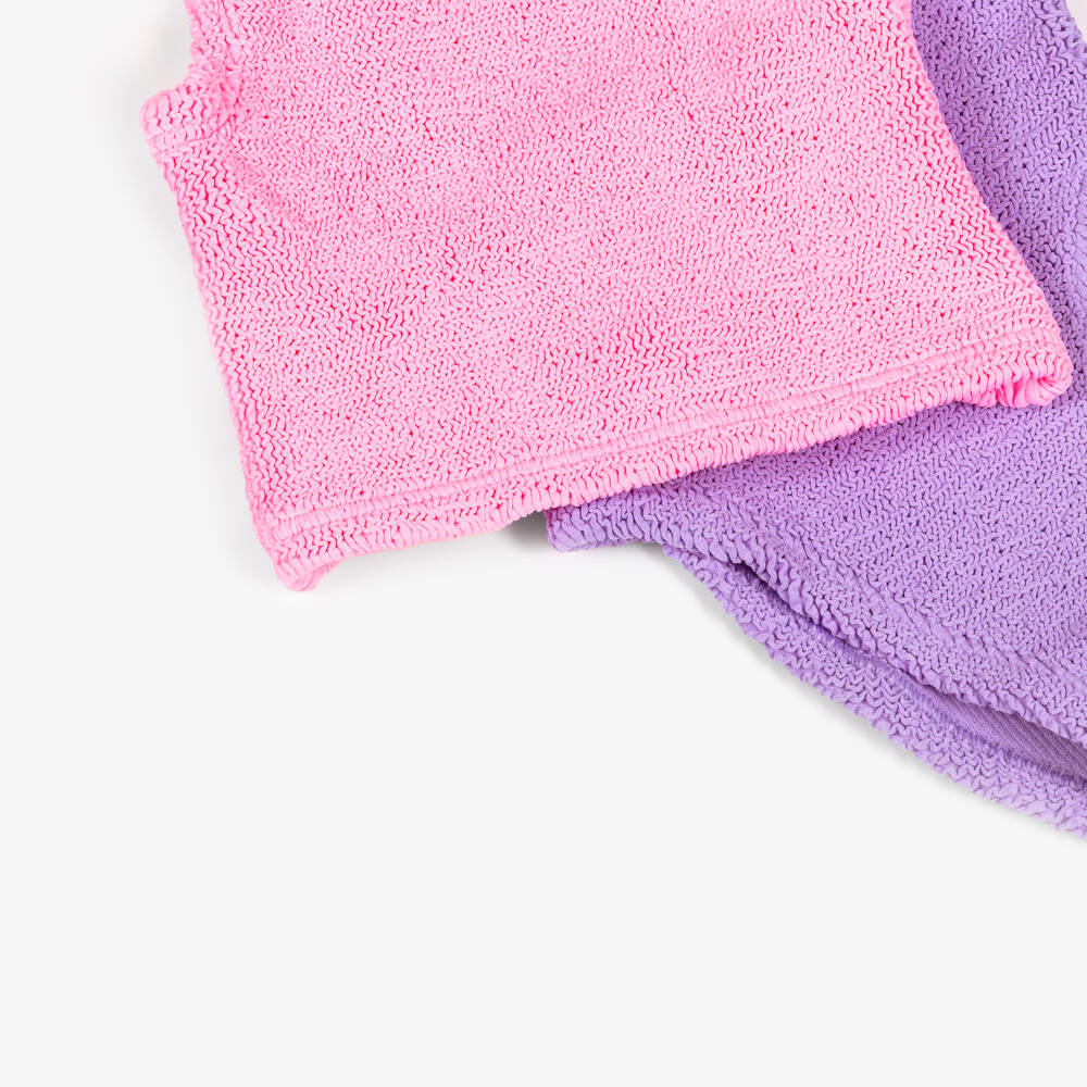 Hunza G-Girls Bubblegum Pink & Lilac Lyra Crinkle Bikini | Childrensalon