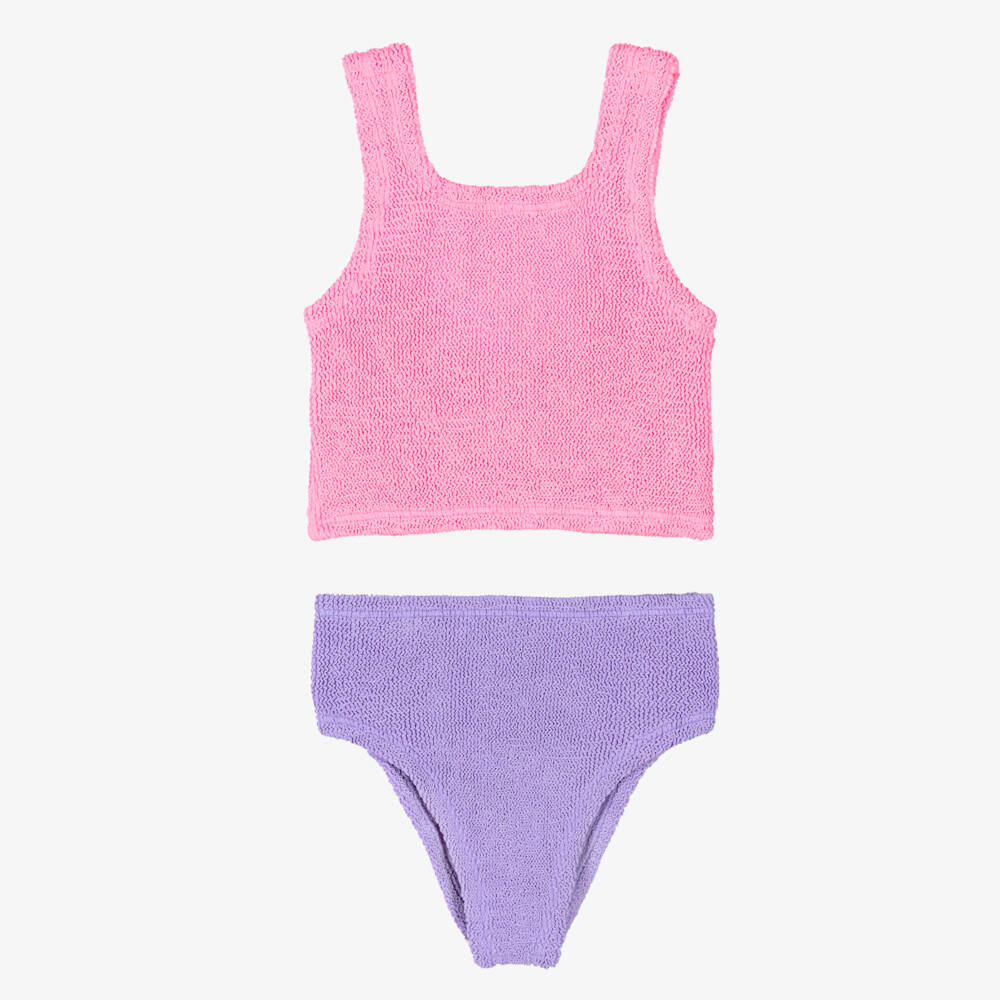 Hunza G-Girls Bubblegum Pink & Lilac Lyra Crinkle Bikini | Childrensalon