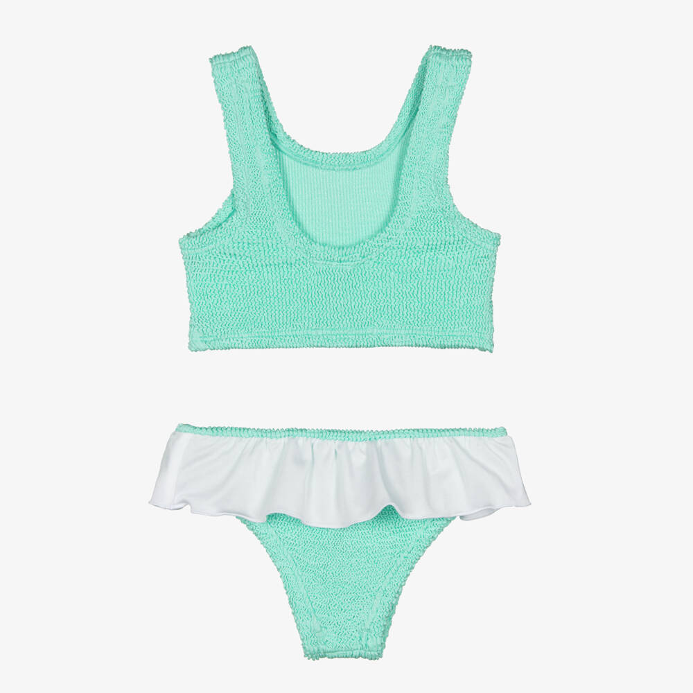 Hunza G-Girls Green Crinkle Bikini with White Frill | Childrensalon