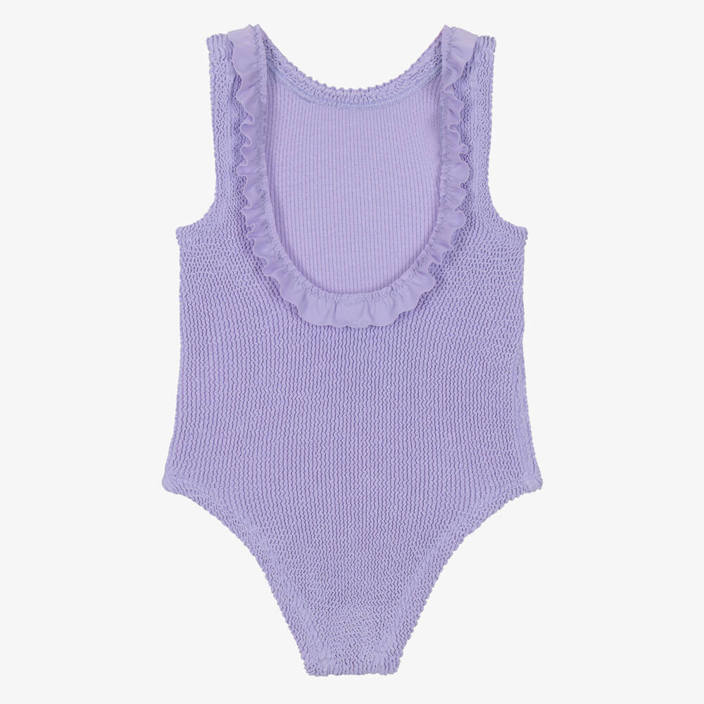 Hunza G-Girls Lavender Crinkle Swimsuit with Frill | Childrensalon